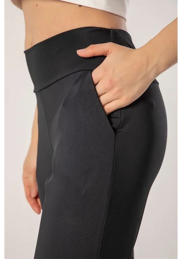 Reva Kadın Yüksek Bel Toparlayıcı Cepli Likralı Esnek Spor Tayt Siyah siyah