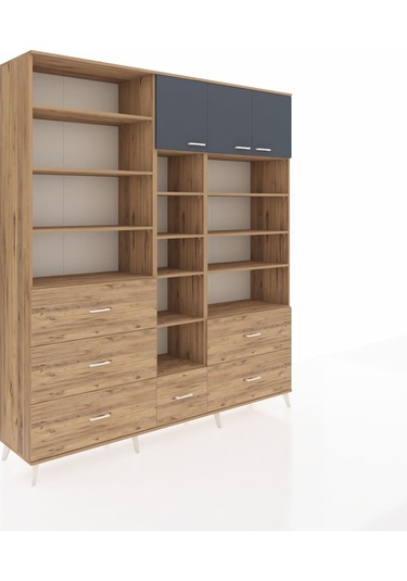Hyperion Dolap 17 Raflı 6 Çekmeceli 3 Kapaklı 220x44x243 Çam-antrasit/çam Antrasıt/atlas Çam