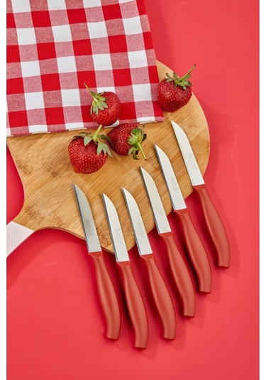 Cooker 6 Lı Lüx Paslanmaz Çelik Sebze Ve Meyve Bıçağı Kırmızı