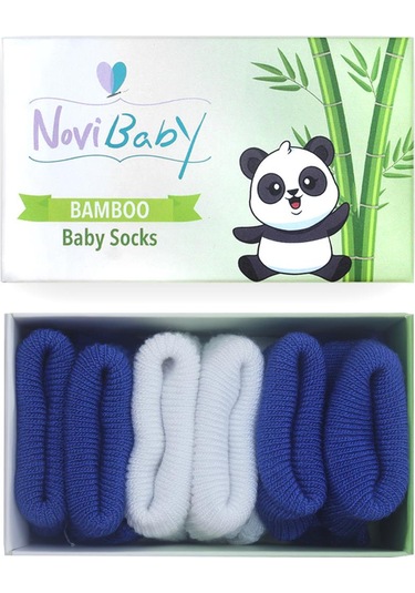 Novibaby 3'lü Bambu Yenidoğan Bebek Çorabı I White Blue I 0-6 ay "Karışık Renkli"