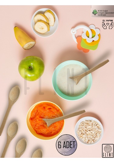 Gürgen El Yapımı Tahta Ahşap Mama Bal Reçel Kaşığı 6'lı 16cm