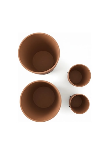4 Lü 3d Şık Kahverengi Vazo Seti Modern Ayaklı Saksı