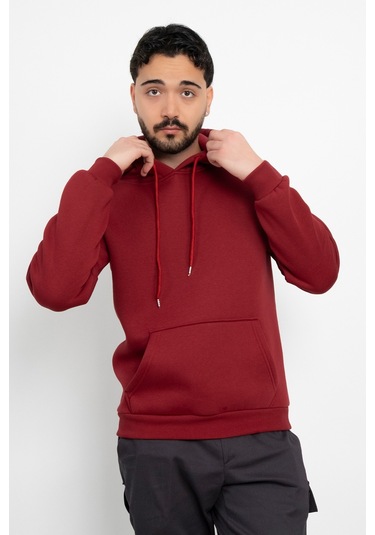 Dasüniforma Basic Baskısız 3 İplik Kapüşonlu Unisex Kanguru Cepli Kapüşonlu Sweatshirt Hoodie Sweat Bordo