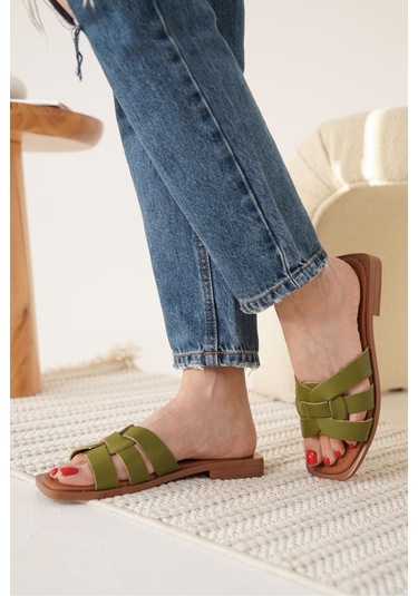 Kocadal Kocadal Marlen Haki Yeşili Hakiki Deri Terlik Muhtelif