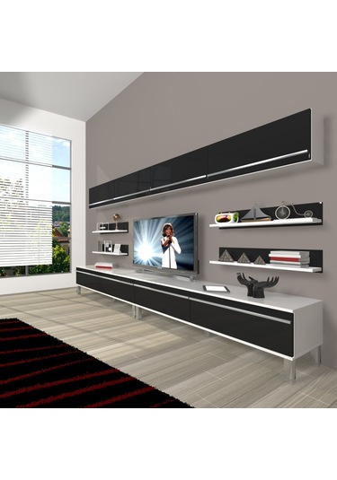 Decoraktiv Eko 360y Mdf Krom Ayaklı Tv Ünitesi Tv Sehpası Beyaz - Antrasit