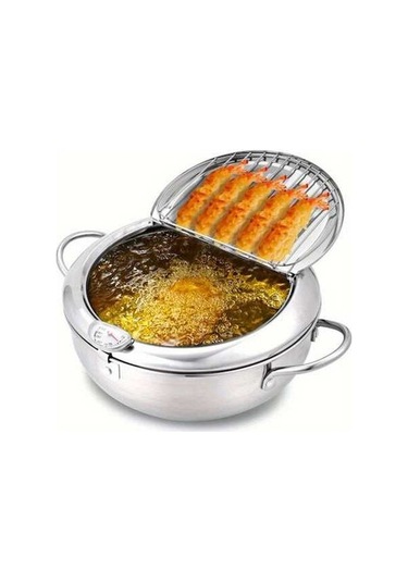 Ebitda 19.99cm Yağ Damlama Süzgeçli Kızartma Tencere, Pratik Kamp Mutfak Gümüş