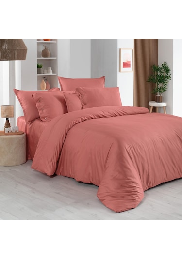 Sarev Monochrome Garnet %100 Pamuk Saten ''300 Tc" Nevresim Takımı Ks V11 Kahverengi