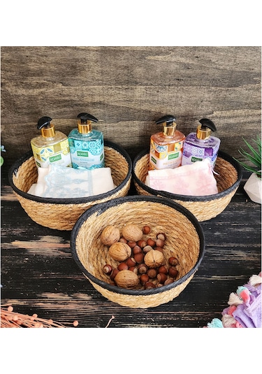 Nergis Hasır 3 Lü Sepet Saklama Kutusu Sepet Takımı Siyah