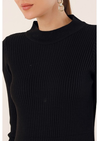 Bigdart 15828 Yırtmaçlı Triko Elbise - Siyah 001