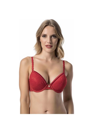 Kadın Kırmızı Dantel Push Up Sütyen 7003 Kırmızı