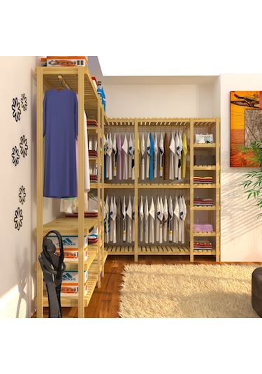 Nove Longo Köşe Için Tasarlanmış Açık Ahşap Gardırop