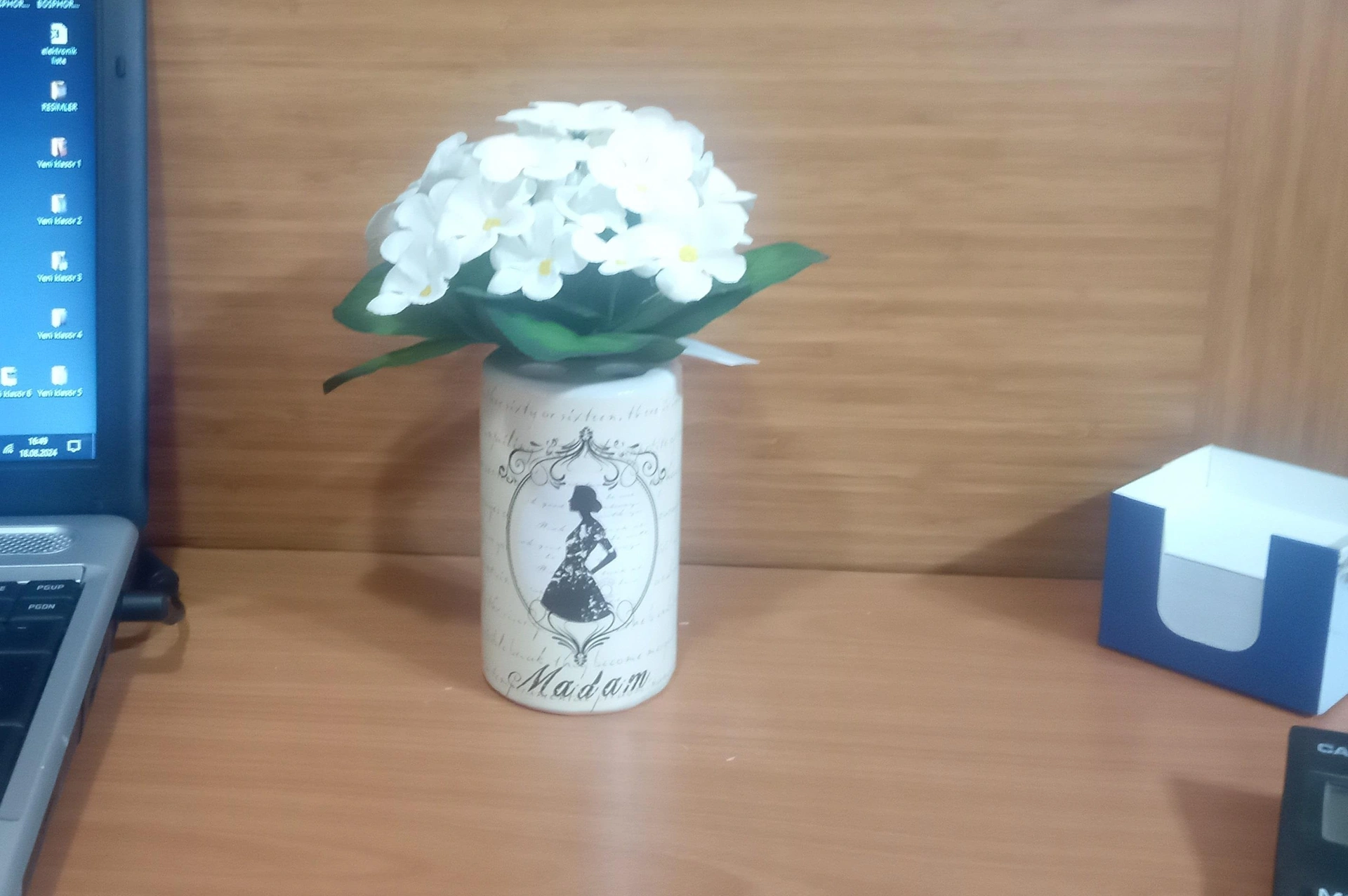 2 Adet Vazo Dahil,vazoda Çiçek,beyaz Yapay Çiçek,vazo Dekoratif Madam Desenli 7x7x16cm Çok Renkli