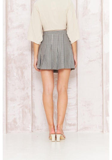 Kadın Lacivert Ekose Pileli Etek Dm2034 Lacivert