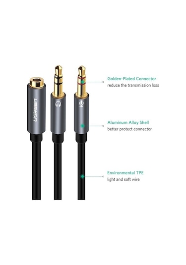 Ebitda 3.5mm Stereo Y Splitter Kulaklık Adaptörü, 24k Altın Konektör, Pc-mikrofon Bağlayıcı