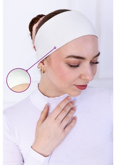 Kaymayan Silikonlu Bandana Bone Ekru - Kadın Tesettür Dikişsiz Kaymaz Geçme - Sportif Saç Bandı Ekru