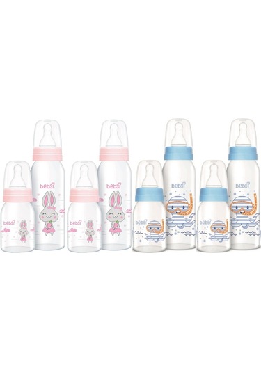 Bebsi Cam Biberon Seti Mavi - Pembe 250ml+125ml Karma 4lü Set