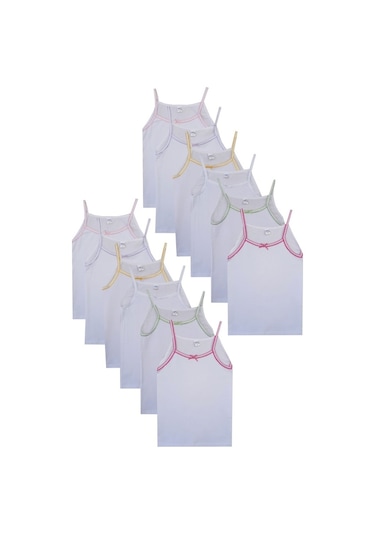 Seher Yıldızı İp Askılı Penye Pamuklu Kız Çocuk Atlet 6'lı - Beyaz