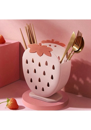 Xurunkeji Sevimli Çilek Çubuk Tutucu, Süzgeç Rafı, Mutfak Eşyaları Depolama Rafı, Süzgeç Kaşık Çatal Bıçak Raf Tutucu Kırmızı Kırmızı