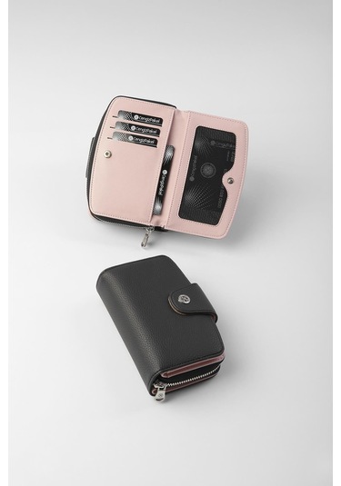 Cengiz Pakel Orta Boy Çıt Çıt Detaylı Kadın Cüzdan/portföy - 65300 - Siyah/pudra 65300-siyah-pudra