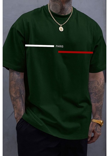 Paris Baskılı Unisex Tshırt Yeşil