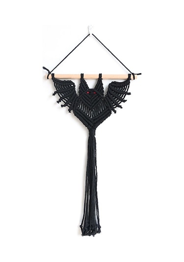 Geeroyoo El Dokuma Yemeni Kanatlı Figürlü Bitki Asma Ağı, Ev Dekoru Duvar Süsülü, Siyah Kısa Tip, Ev Ve Bahçe İçin Siyah