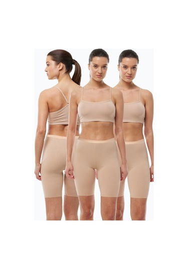 Malabadi Kadın 3 Adet Ten Rengi Dizüstü İz Yapmayan Modal Yüksek Bel Tayt 3m113 Ten Rengi