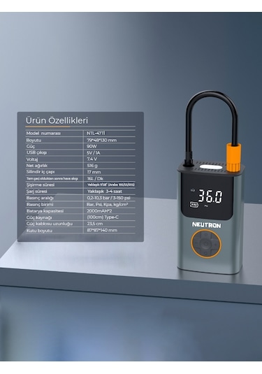 Neutron Taşınabilir Şarjlı Kompresör Lastik Hava Pompası