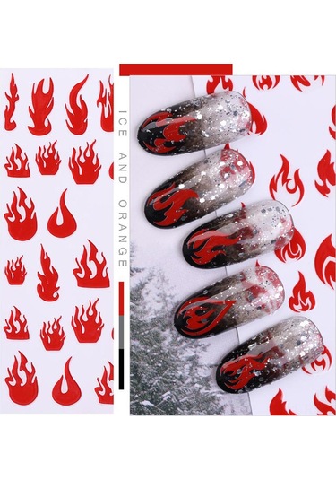 Reedark 5'li Set Parlak Alev Desenli Tırnak Çıkartması - Dıy Tırnak Sanatı Dekoru