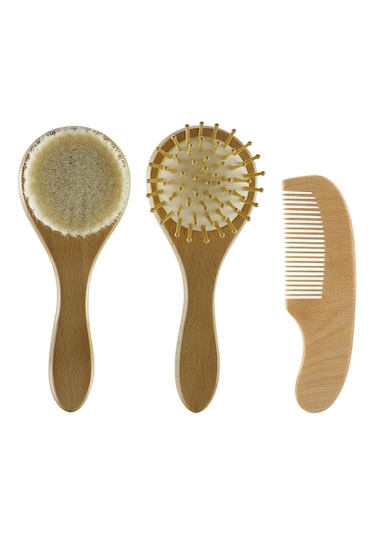 Suntek 3 Parça Ahşap Saplı Saç Fırçası Tarak Çocuklar