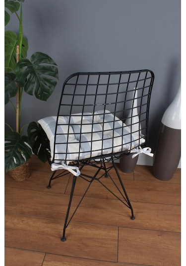 Altınpamuk Altınpamuk Beta Pofidik Gri Krem Sandalye Minderi Bağcıklı 40X40C