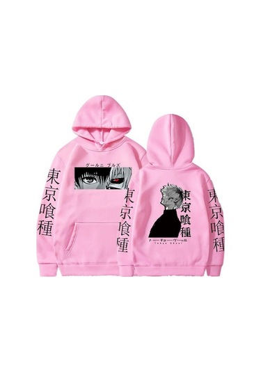 Novahub Anime Tokyo Ghoul Ken Kaneki Manga Hoodie Kazaklar Uzun Kollu Ken Kaneki Karikatür Rahat Moda Kumaş Kazak Kazak Tops Pembe - M Pembe
