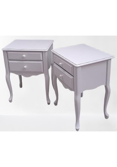 Komodin 90385 Klasik Kayın Aslan Ayak Çit Çekmece 2adet Parlak Beyaz Boya Elyapım