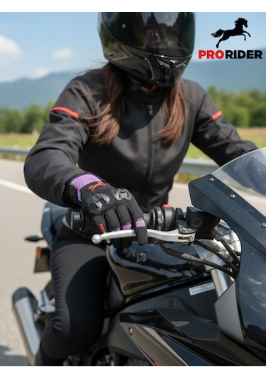 Yüksek Korumalı Kadın Motosiklet Eldiveni Mor Avuç İçi Slider Korumalı