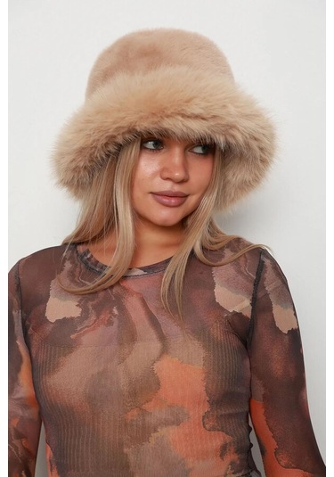 Kadın Peluş Bucket Kalpak Şapka 1143 Rkş-14 Camel Camel