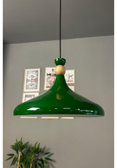Yeşil Ahşap Şapka Tekli Avize Sarkıt Salon Mutfak Cafe Butik Lamba Aydınlatma Avizeler Yeşil
