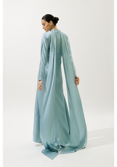 L'amour Taşlı Abiye Elbise Mavi Mavi