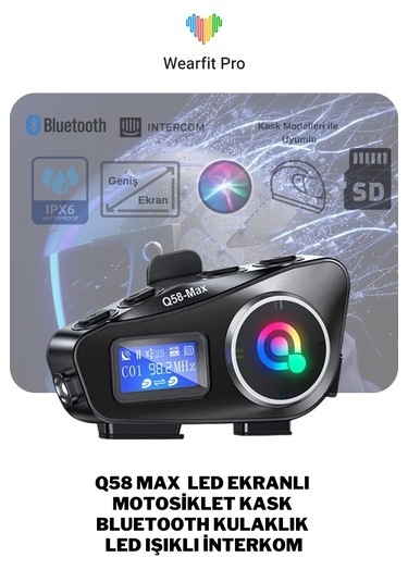 Wearfitpro Q58 Max Led Ekranlı Motosiklet Kask Bluetooth Intercom