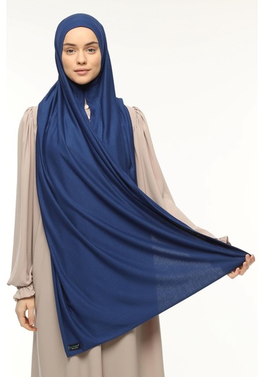 Hazır Pratik Geçmeli Lüks Düz Penye Şal Çapraz Hizalı Koyu Mavi