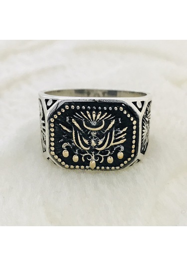 Osmanlı Devlet Arması Işlemeli 925 Ayar Gümüş Erkek Yüzük