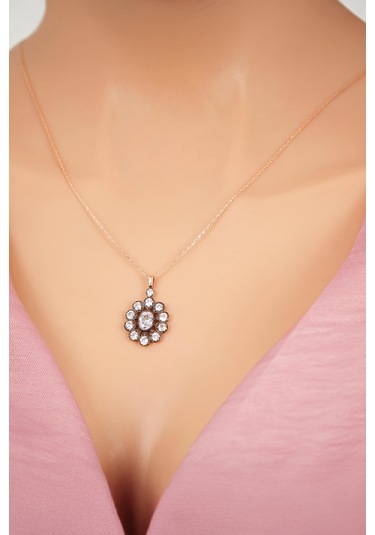 925 Ayar Gümüş Kalem Rodajlı Beyaz Zirkon Taşlı Bayan Kolye