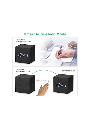 Sıcaklık Ses Kontrolü Ile Ahşap Dijital Çalar Saat Elektronik Saatler Brown