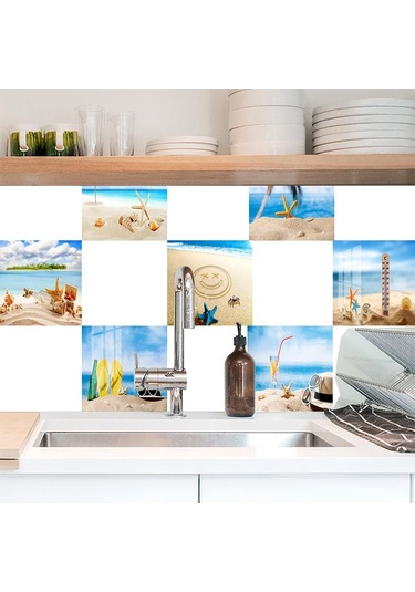 Plaj Manzarası Kabuk Fayans Etiket Mutfak Dolap Lavabo Duvar Çıkartmaları Ev Dekor Kendinde Su Geçirmez Duvar Sticker Dğ. 56761769 Diğer