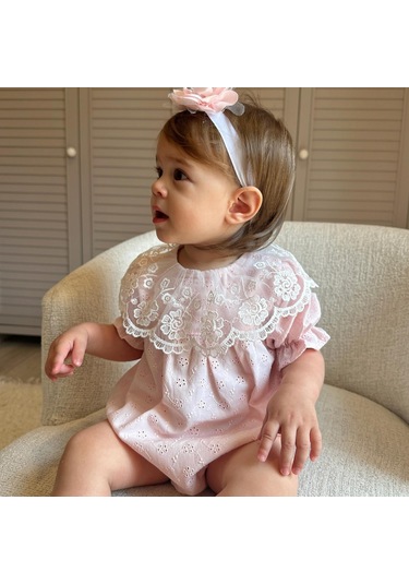 Dantel Yaka Bandanalı Fisto Kız Bebek Romper 001
