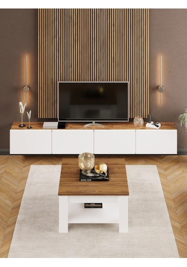 Linaset Duvara Asılı Tv Ünitesi Ve Orta Sehpa Atlantik Çam