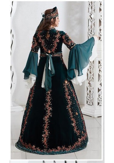 Ceyyiz Kadife Özel Dikim 5 Parça Bindallı Kına Elbisesi Melek