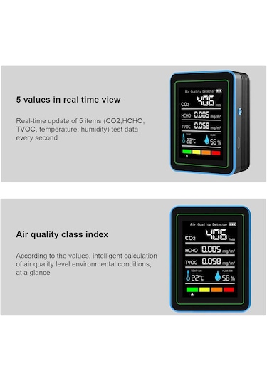 Aek-tech 5'li Co2,hcho,tvoc,sıcaklık,nem Dedektör Taşınabilir Ev
