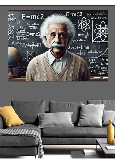 Grafiti Einstein Portresi Dekoratif Kanvas - Mdf Ahşap Tablo