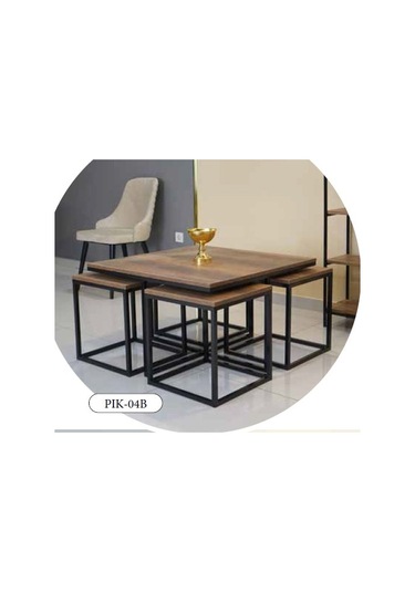 Mim Barok Ceviz - Siyah Kare 4+1 Pizza Orta Sehpa Barok Ceviz