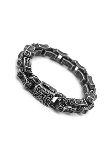 Motifli Kalın Gemi Zinciri Model Çelik Erkek Bileklik Cblmotzıncr-syh Metalik