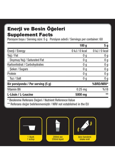 Dynamic Leucine Powder - 300 G - Aromasız - 60 Servis - Saf